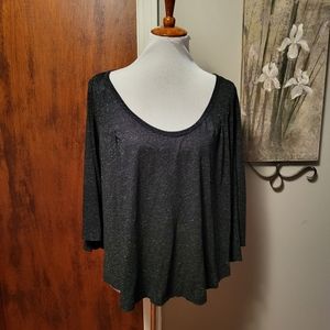 We The Free People Black Speckled Top Oversized Plunging Scoop Neck Surplus